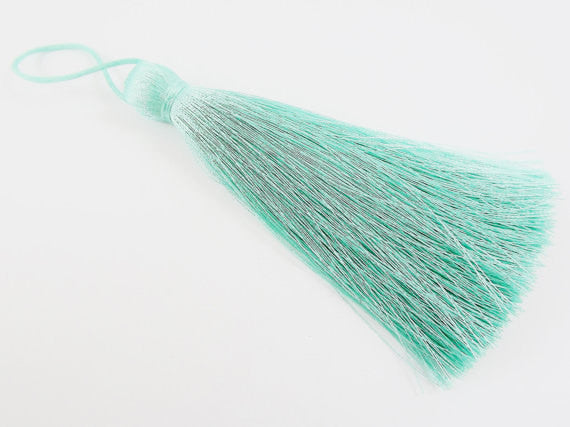 Extra Large Thick Pale Turquoise Silk Thread Tassels - 4.4 inches - 113mm - 1 pc