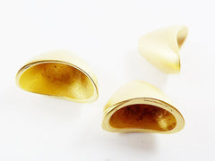 3 Large Plain Simple Flat Cone Bead End Caps - 22k Matte Gold Plated Round Bead caps