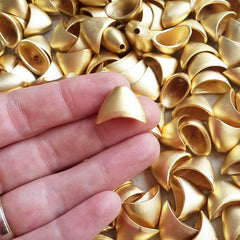 3 Large Plain Simple Flat Cone Bead End Caps - 22k Matte Gold Plated Round Bead caps