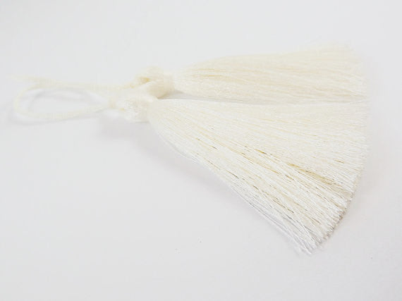 Long White Ivory Silk Thread Tassels - 3 inches - 77mm - 2 pc