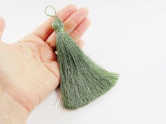 Extra Large Thick Light Olive Green Silk Thread Tassels - 4.4 inches - 113mm - 1 pc