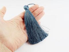 Extra Large Thick Peacock Blue Silk Thread Tassels - 4.4 inches - 113mm - 1 pc