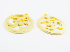 2 Large OM Symbol Charms - 22k Matte Gold Plated Brass - Yoga Aum