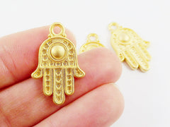 3 Medium Hand of Fatima Hamsa Charms with Dome - 22k Matte Gold Plated