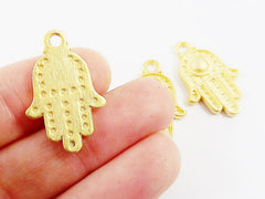 3 Medium Hand of Fatima Hamsa Charms with Dome - 22k Matte Gold Plated