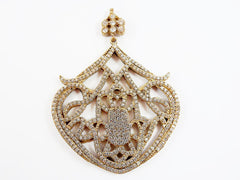 Large Hamsa Pendant Clear Crystal Accents - Flower Bail - Sterling Silver Antique Bronze - 1PC