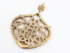 Large Hamsa Pendant Clear Crystal Accents - Flower Bail - Sterling Silver Antique Bronze - 1PC