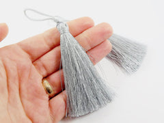 Long Light Gray Silk Thread Tassels - 3 inches - 77mm - 2 pc