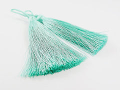 Long Pale Turquoise Silk Thread Tassels - 3 inches - 77mm - 2 pc