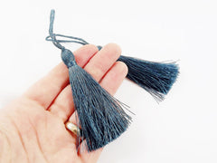 Long Peacock Blue Silk Thread Tassels - 3 inches - 77mm - 2 pc