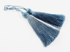Long Peacock Blue Silk Thread Tassels - 3 inches - 77mm - 2 pc