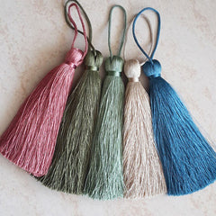 Long Peacock Blue Silk Thread Tassels - 3 inches - 77mm - 2 pc