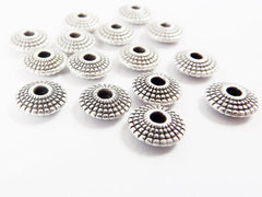 15 Dotted UFO Saucer Bead Spacers - Matte Silver Plated