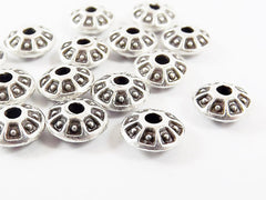 15 UFO Saucer Bead Spacers - Matte Silver Plated