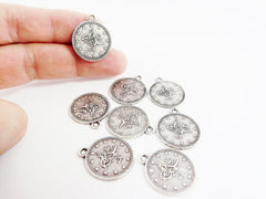20mm Round Coin Charms - Matte Antique Silver Plated - 8pcs