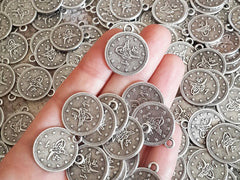 20mm Round Coin Charms - Matte Antique Silver Plated - 8pcs