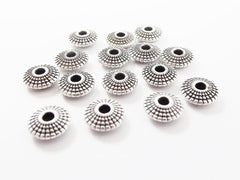 15 Dotted UFO Saucer Bead Spacers - Matte Silver Plated