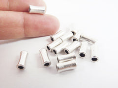 15 Chunky Slightly Cinched Tube Beads - Matte Silver Plated Brass