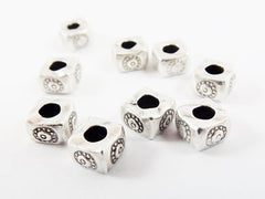 10 Chunky Square Flower Stamped Beads - Matte Antique Silver Plated Brass