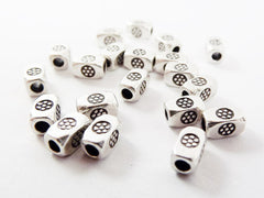 20 Chunky Rectangle Flower Stamped Beads - Matte Antique Silver Plated Brass