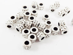30 Hammered Barrel Beads Spacers - Matte Antique Silver Plated