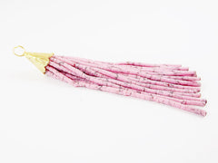 Pale Pink Matrix Afghan Tibetan Heishi Tube Beaded Tassel - Handmade - Textured 22k Matte Gold Plated Cap - 92mm = 3.62inches -1PC
