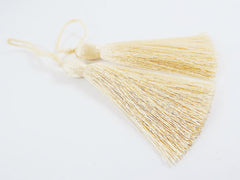 Long Warm Cream Silk Thread Tassels - 3 inches - 77mm - 2 pc