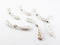 6 Hammered Sycamore Seed Inspired Wing Spacer Beads - Matte Antique Silver Plated