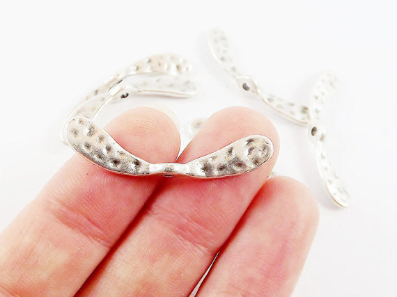 6 Hammered Sycamore Seed Inspired Wing Spacer Beads - Matte Antique Silver Plated