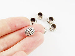 6 Dotted Chunky Barrel Saucer Bead Spacers - Matte Silver Plated