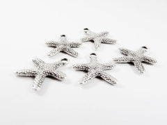 5 Starfish Charms - Matte Silver Plated