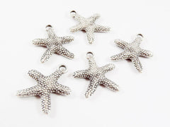 5 Starfish Charms - Matte Silver Plated