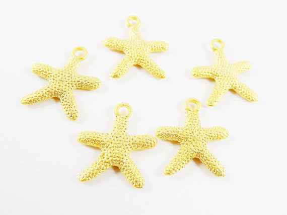 5 Starfish Charms - 22k Matte Gold Plated