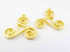 2 Swirl Scroll Motif Pendant Charms - 22k Matte Gold Plated