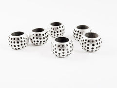 6 Dotted Chunky Barrel Saucer Bead Spacers - Matte Silver Plated