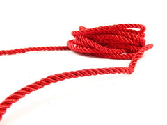 3.5mm Fiery Red Twisted Rayon Satin Rope Silk Braid Cord - 3 Ply Twist - 1 meters - 1.09 Yards - No:17