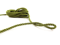 3.5mm Spinach Green Twisted Rayon Satin Rope Silk Braid Cord - 3 Ply Twist - 1 meters - 1.09 Yards - No:17