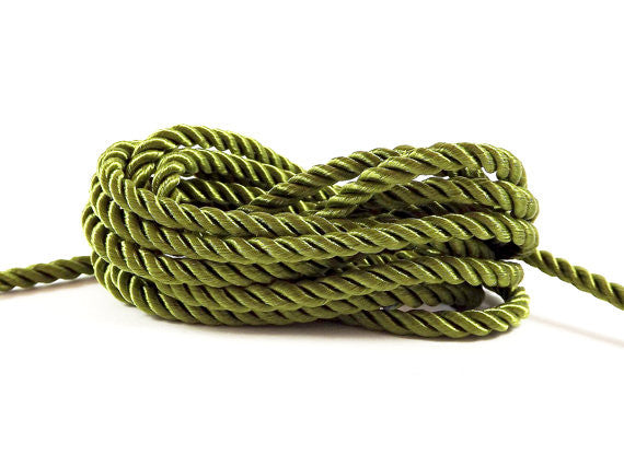 3.5mm Spinach Green Twisted Rayon Satin Rope Silk Braid Cord - 3