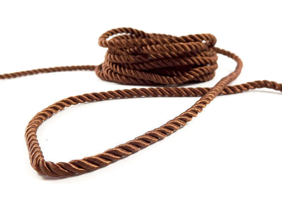 3.5mm Brown Twisted Rayon Satin Rope Silk Braid Cord - 3 Ply Twist