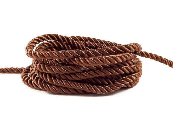 3.5mm Brown Twisted Rayon Satin Rope Silk Braid Cord - 3 Ply Twist - 1  meters - 1.09 Yards - No:17