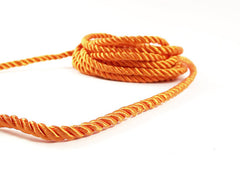 3.5mm Sun Orange Twisted Rayon Satin Rope Silk Braid Cord - 3 Ply Twist - 1 meters - 1.09 Yards - No:17