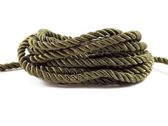 3.5mm Olive Green Twisted Rayon Satin Rope Silk Braid Cord - 3 Ply Twist - 1 meters - 1.09 Yards - No:17