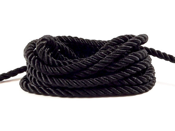 3.5mm Black Twisted Rayon Satin Rope Silk Braid Cord - 3 Ply Twist