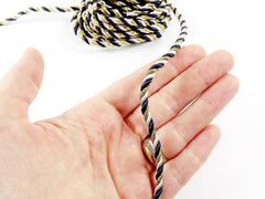 3.5mm Navy Rice White Metallic Gold Twisted Rayon Satin Rope Silk Braid Cord - 3 Ply Twist - 1 meters - 1.09 Yards - No:17