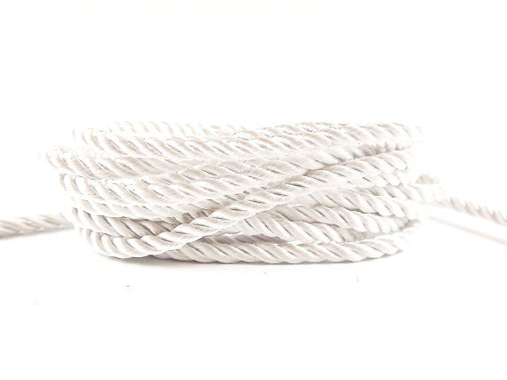 3.5mm White Twisted Rayon Satin Rope Silk Braid Cord - 3 Ply Twist - 1 meters - 1.09 Yards - No:17