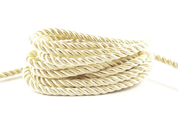 3.5mm Pastel Yellow Twisted Rayon Satin Rope Silk Braid Cord - 3 Ply Twist - 1 meters - 1.09 Yards - No:17