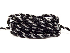 3.5mm Black Metallic Silver Twisted Rayon Satin Rope Silk Braid Cord - 3 Ply Twist - 1 meters - 1.09 Yards - No:17