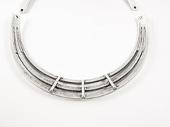 Large Rimmed Necklace Focal Collar Pendant Connector - Matte Antique Silver Plated - 1PC