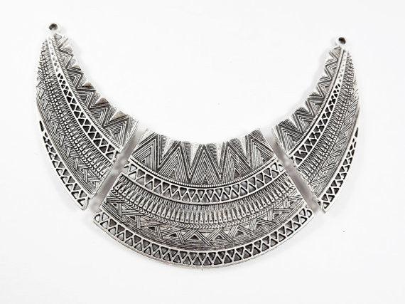 Large Ethnic Detailed Necklace Focal Collar Pendant Connector - Matte Antique Silver Plated - 1PC