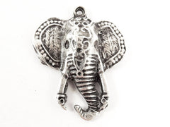Exotic Elephant Head Pendant - Matte Antique Silver Plated - 1PC